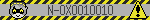 A slow blinkie with moving black and yellow danger stripes featuring N with a happy smile. The text reads N-0X0010010